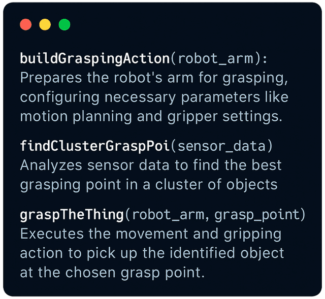 Code definitions and descriptions for AI-suggested grasping functions.