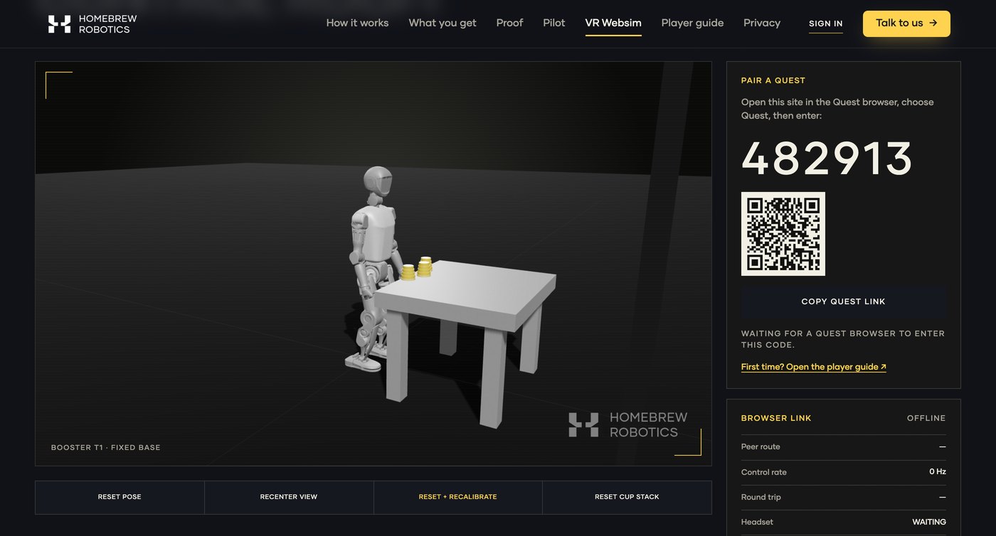 The PC control room: the Booster T1 and table on the left, the PAIR A QUEST panel with a 6-digit code on the right