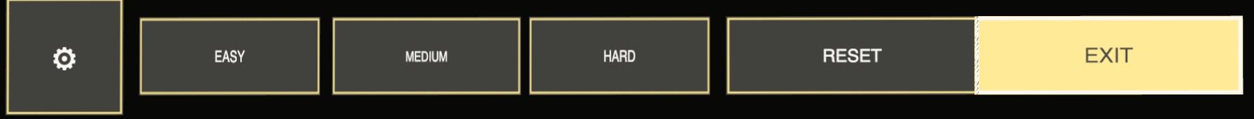 The VR toolbar: a gear button, then EASY, MEDIUM, HARD, RESET and EXIT